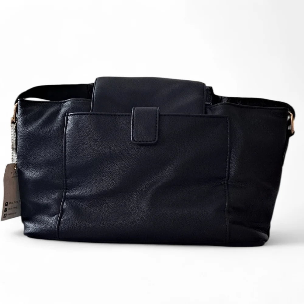 Miss Fong Stroller Organizer Black Faux Leather Cup Holder Storage Bag